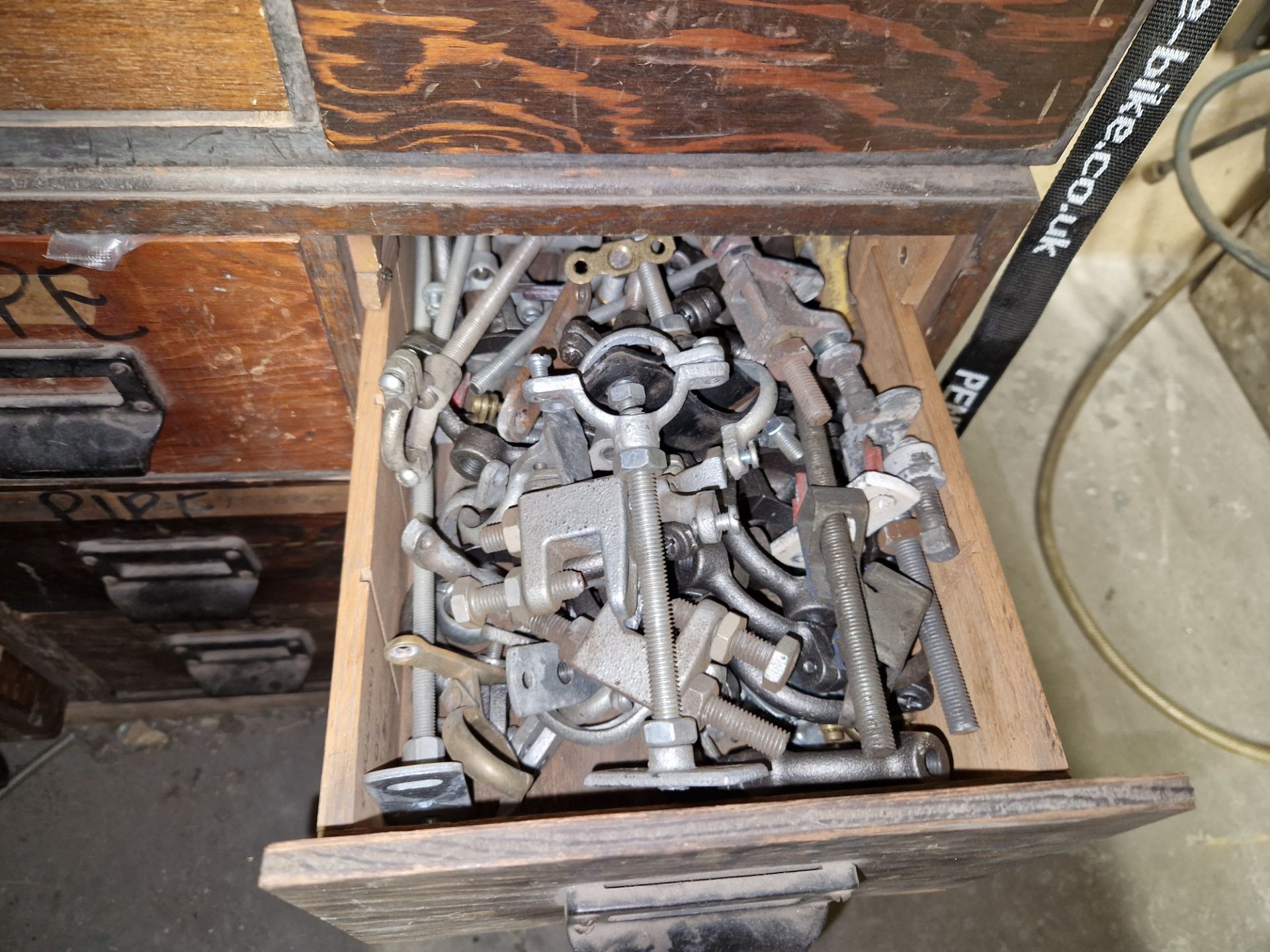 Five 6 Drawer Wooden Cabinets and Contents, including Pipe Fittings, Steel Components, Welding - Image 5 of 6