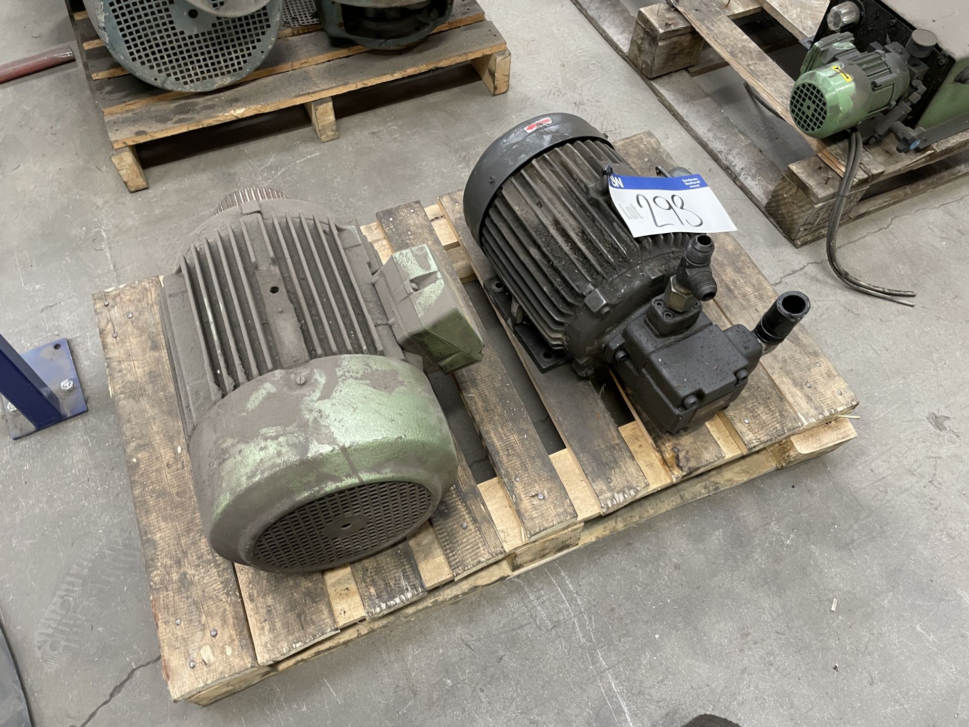 Two Electric Motors, as set out on pallet (one motor with fitted pump) Please read the following