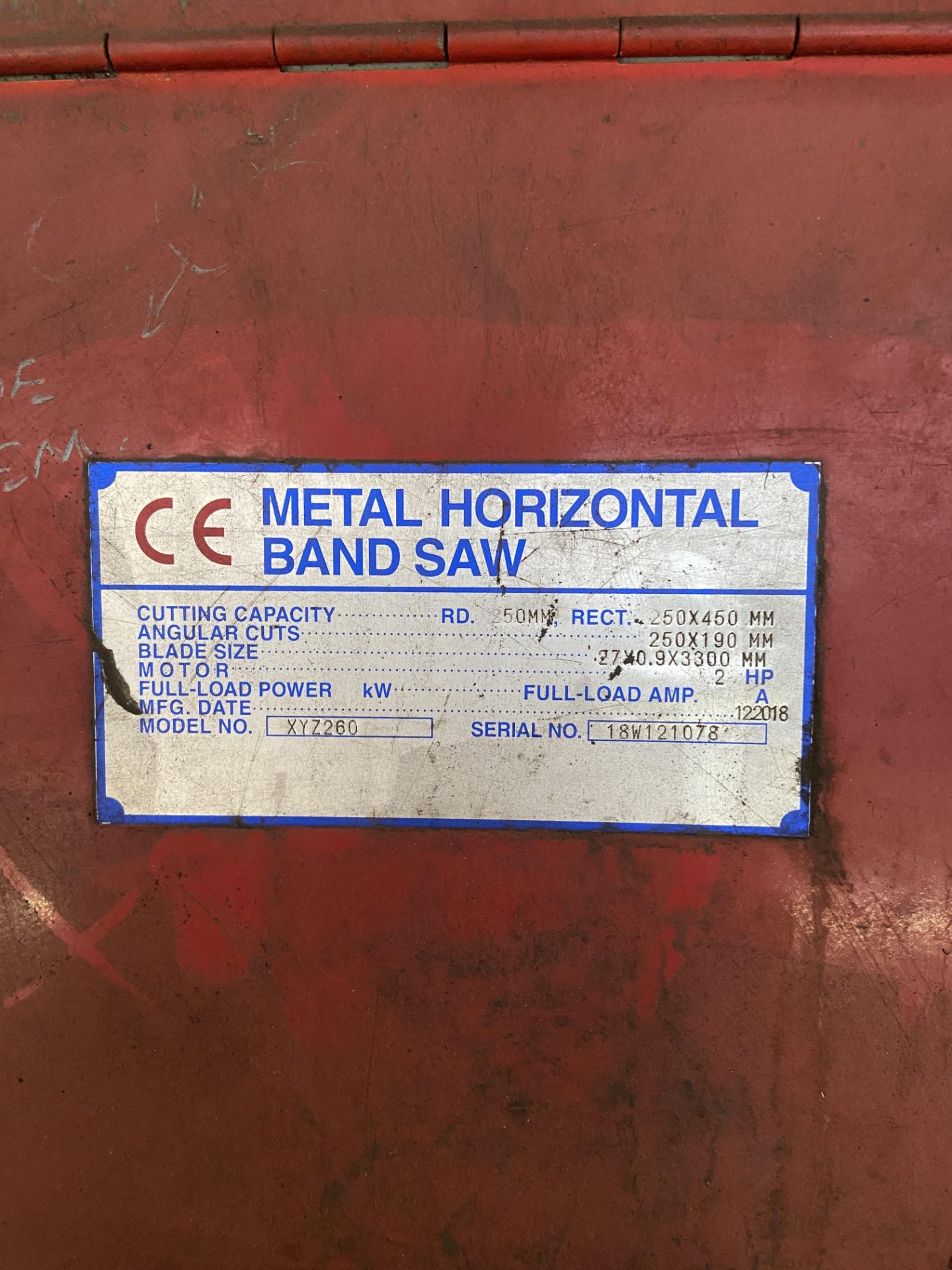 XYZ 260 Horizontal Metal Bandsaw, serial no. 18W121078.  Being sold provisionally, subject to - Image 3 of 6