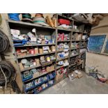 Four Bays of Shelving and Contents, including Nuts, Bolts, Gas Fittings, Electrical Components,