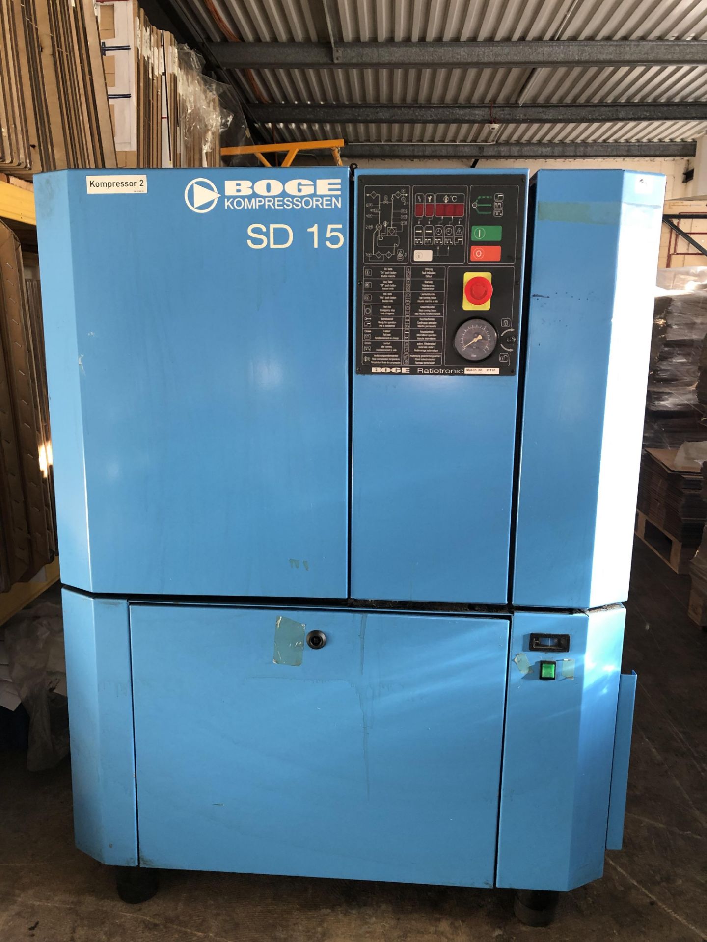 Boge SD15 Ratiotronic Air Compressor, serial no. 39198, year of manufacture 2007, indicated hours at