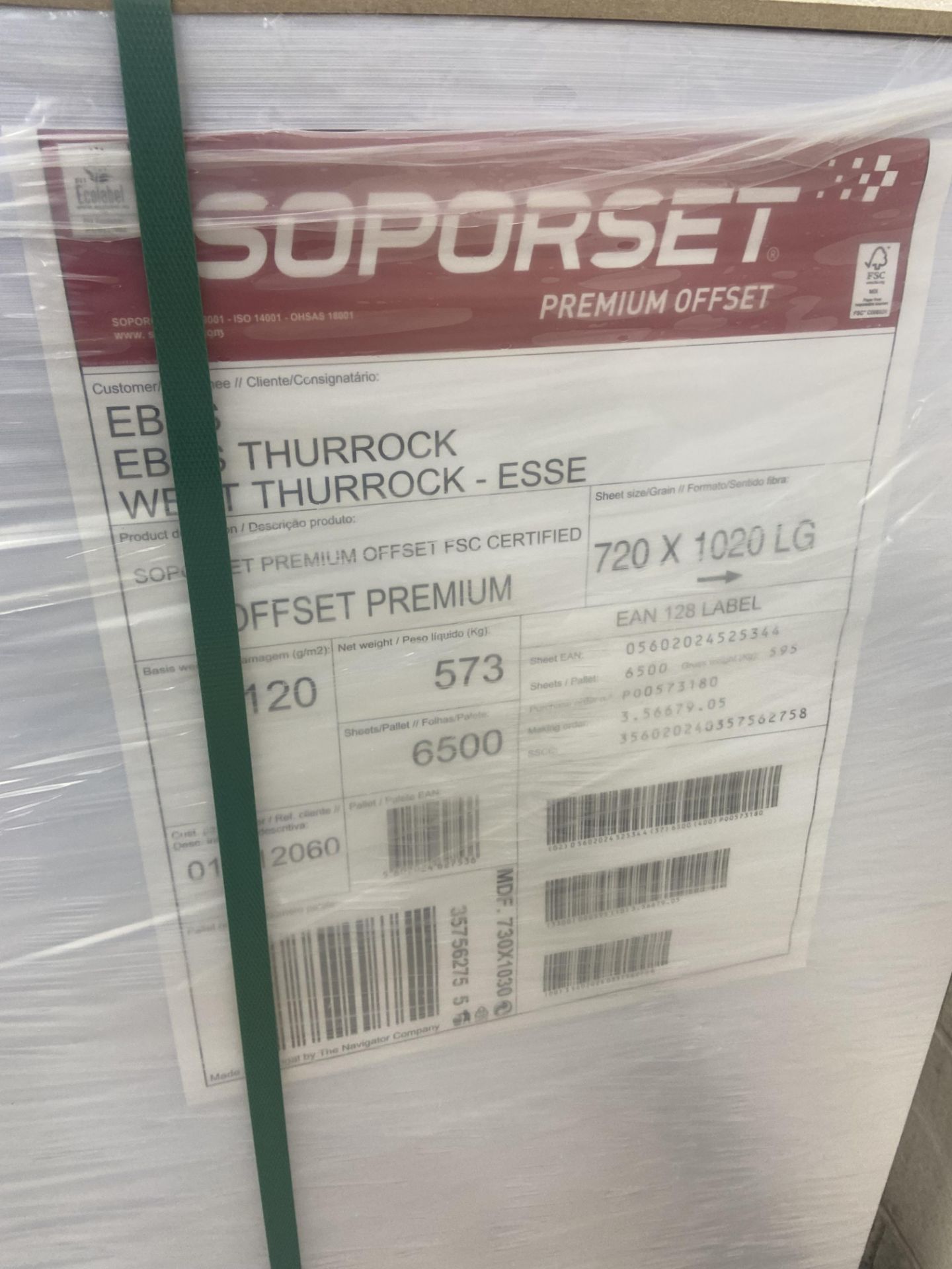 Pallet of Soporset Offset Premium Paper, 102cm x 72cm, 6500 sheets per pallet Please read the - Image 2 of 2