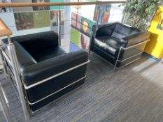 Two Leather Effect Upholstered Armchairs, with artificial potted plant Please read the following