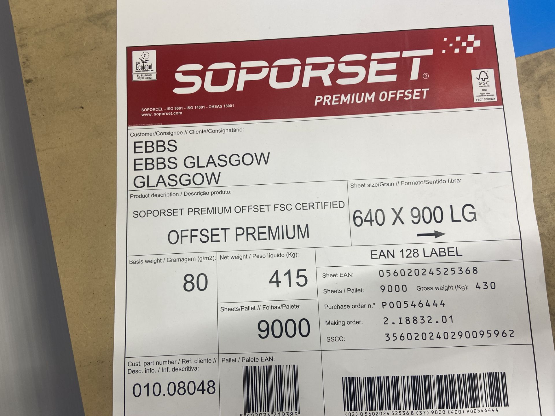 Part Pallet of Soporset Offset Premium Paper, 90cm x 64cm Please read the following important - Image 2 of 2