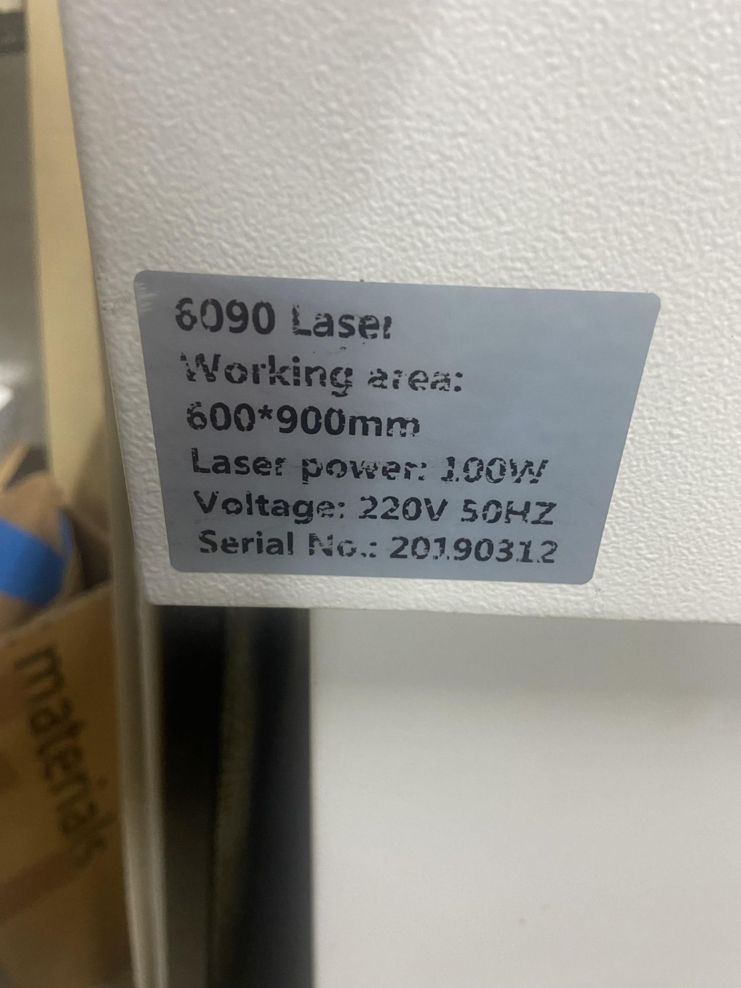 Oculus 6090 LASER CUTTING MACHINE, serial no. 21090312, 900mm working area, 220V, 100W laser - Image 2 of 6