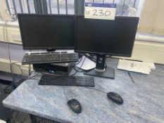 Fujitsu Intel Core i3 Personal Computer (hard disk formatted), with two flat screen monitors, two