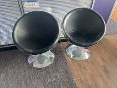 Two Circular Leather Effect Upholstered Swivel Chairs Please read the following important