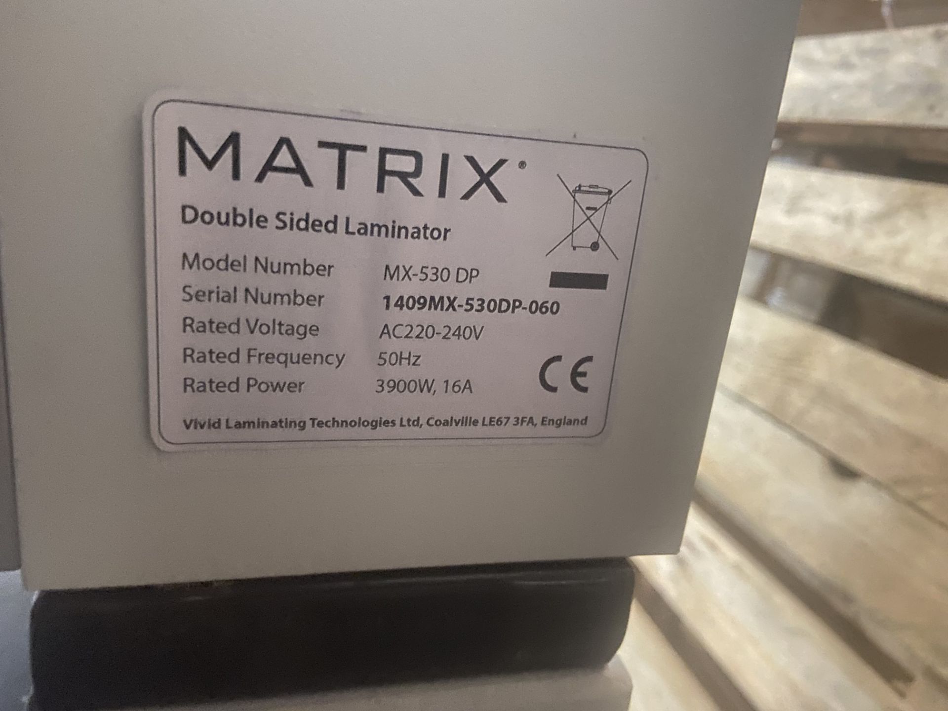 Vivid Matrix Duplex LAMINATOR, serial no. 1409MX-530DP-060, 240V (please note this lot is situated - Image 6 of 6