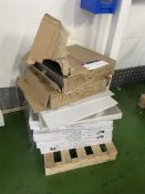 Four Boxes of Vina-Line PVC Gypsum Vina-Tiles, ten per box, with two boxes of carpet tiles, 20 per