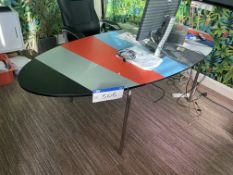 Oval Shaped Desk, with leather effect upholstered armchair Please read the following important