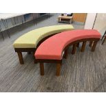 Two Curved Timber Framed Benches, each approx. 2.05m long, with timber framed stool Please read