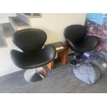 Two Leather Effect Upholstered Reception Swivel Chairs, with timber occasional table Please read the