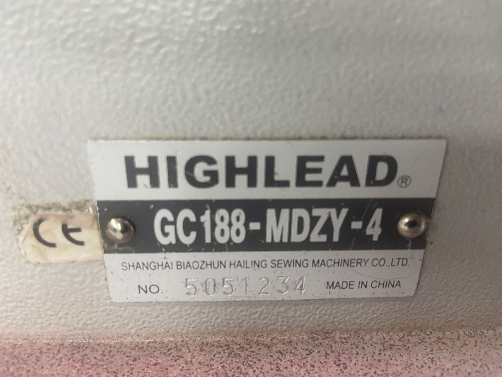 Highlead GC188-MDZY-4 Lockstitch Sewing Machine, serial no. 5051234, with fitted pedal operated - Image 6 of 6