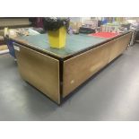 Steel Framed Make-Up Table, approx. 3.9m x 1.5m closed; 5.5m x 2.2m open, with roll stand and