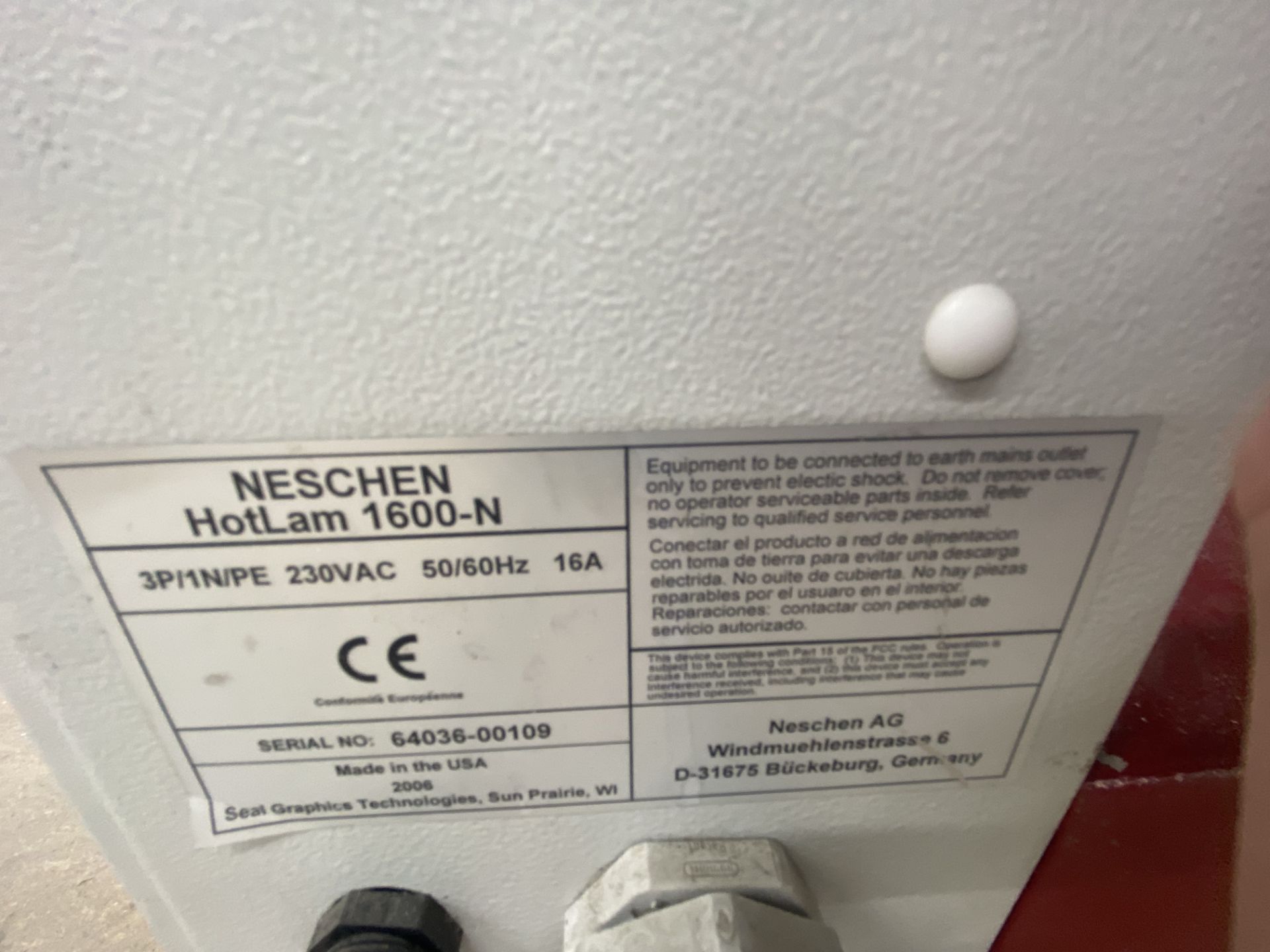 Neschen Hotlam 1600-N Laminator, serial no. 64036-00109, year of manufacture 2006, 440V (please note - Image 6 of 6