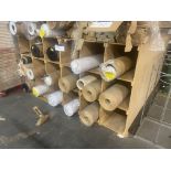 Multi-Compartment Timber Stock Rack, with 26 rolls/ part rolls of fabric and paper, as set out,