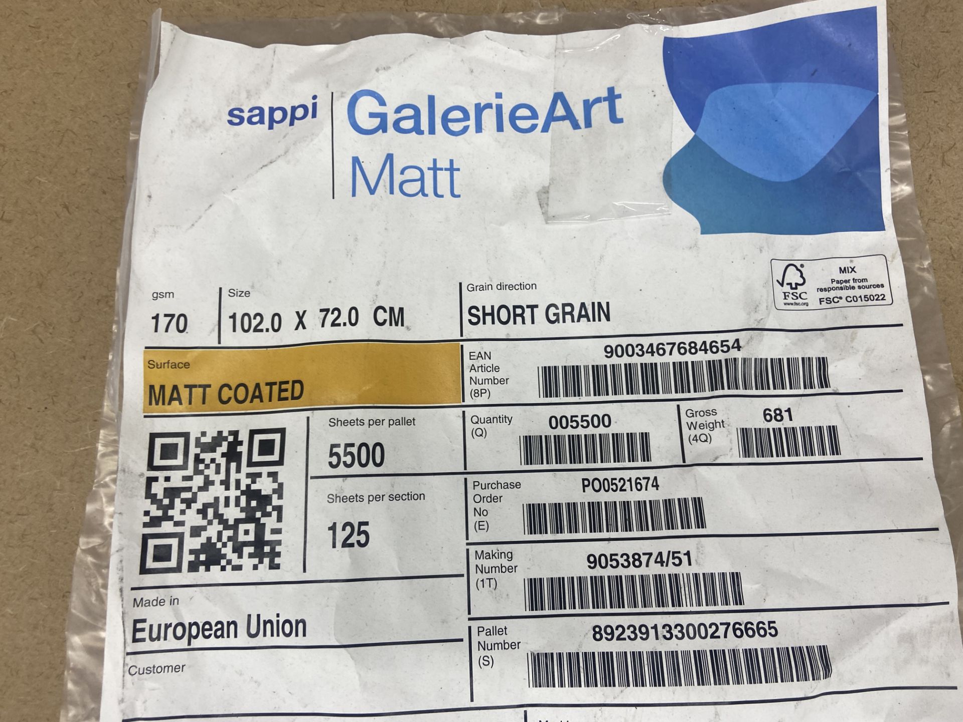 Part Pallet of Sappi GalerieArt Matt Coated Paper, 102cm x 72cm Please read the following - Image 2 of 2