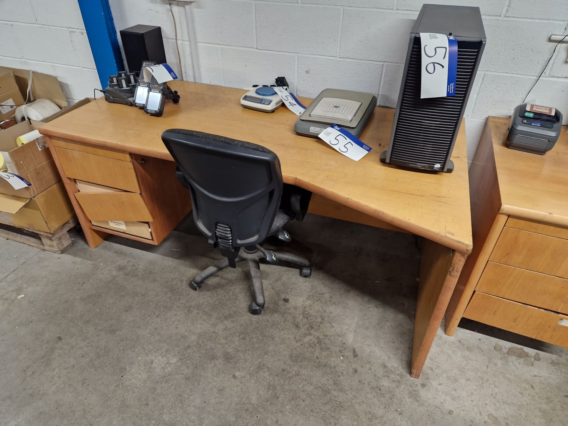 Three Various Wooden Desks, Double Door Wooden Cabinet, Two Drawer Filing Cabinet, Long Wooden - Image 5 of 7