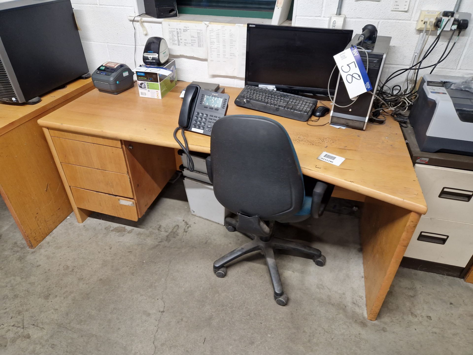 Three Various Wooden Desks, Double Door Wooden Cabinet, Two Drawer Filing Cabinet, Long Wooden - Image 4 of 7