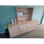 Light Oak Veneered Double Door Side Cabinet, Double Drawer Cabinet and Two Tier Shelving Unit Please