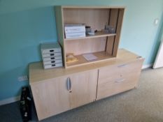 Light Oak Veneered Double Door Side Cabinet, Double Drawer Cabinet and Two Tier Shelving Unit Please