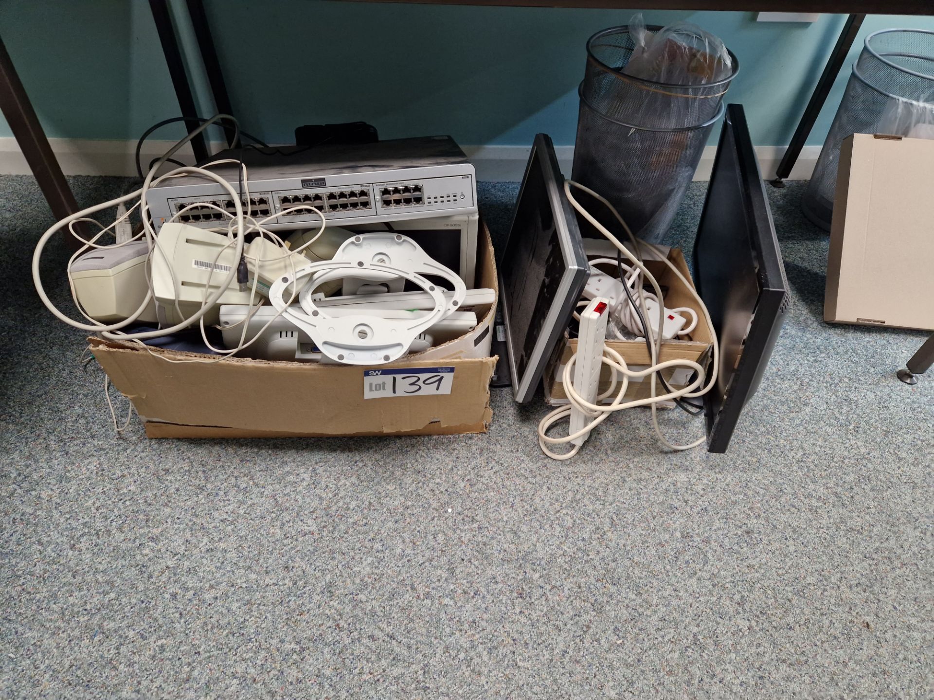 Quantity of Various Electronics and IT Equipment, inc. Monitors, Speakers, Cables, Switches, etc