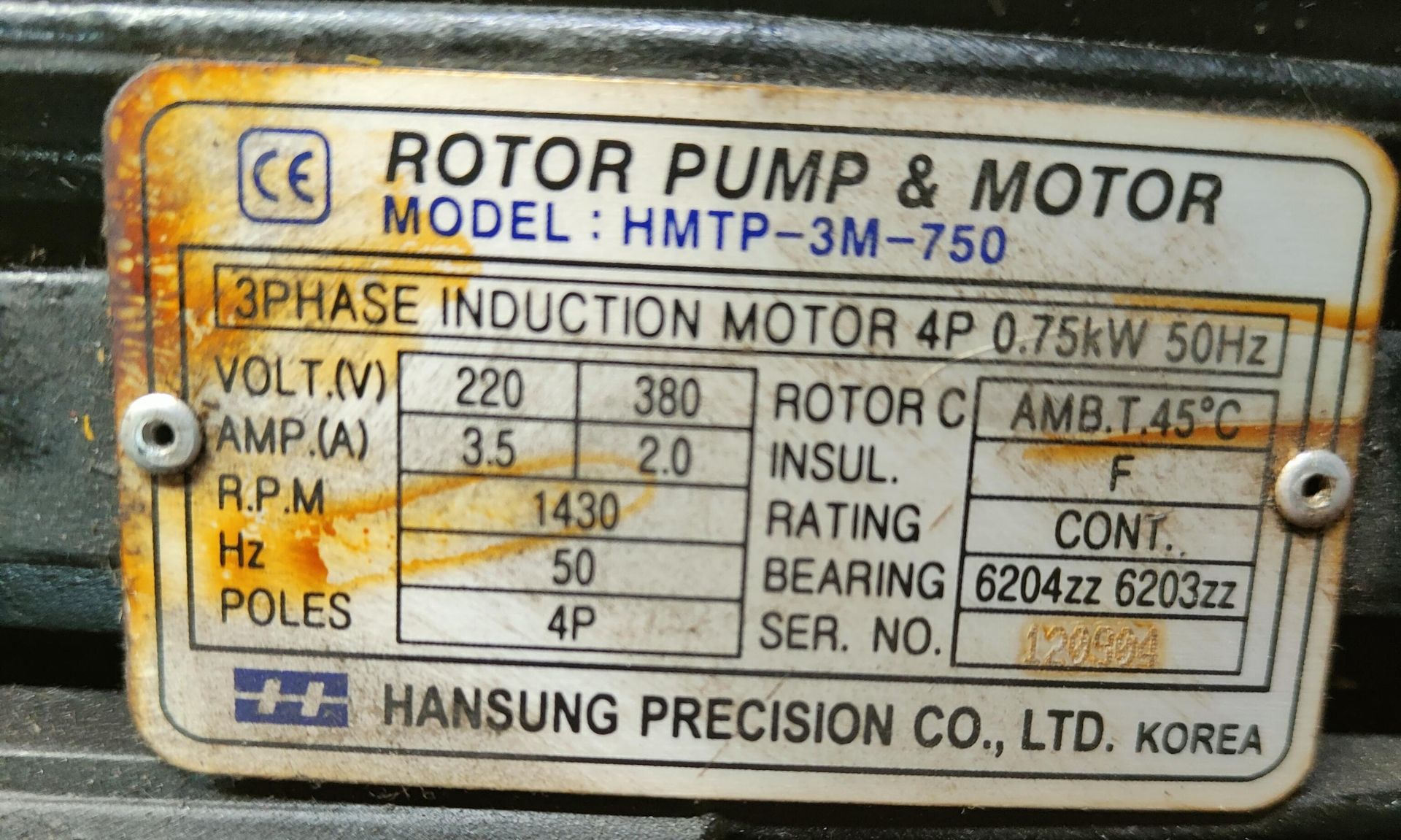 Hansung HMTP3M Three Phase Induction Motor, loading free of charge - yes (vendors comments - - Image 2 of 2