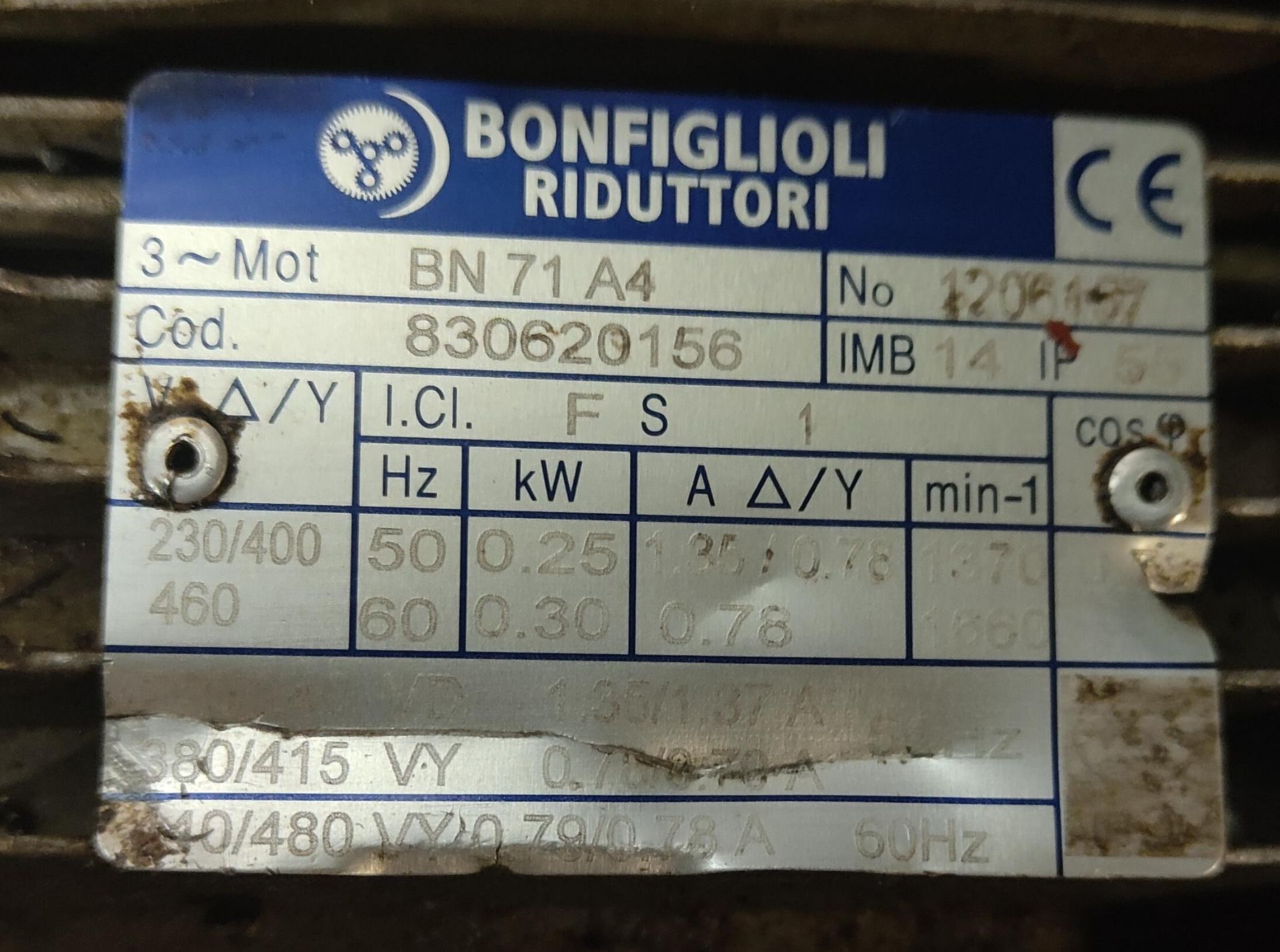 Bonfiglioli BN 71 A4 Electric Motor, serial no. 1206157, loading free of charge - yes (vendors - Image 2 of 2
