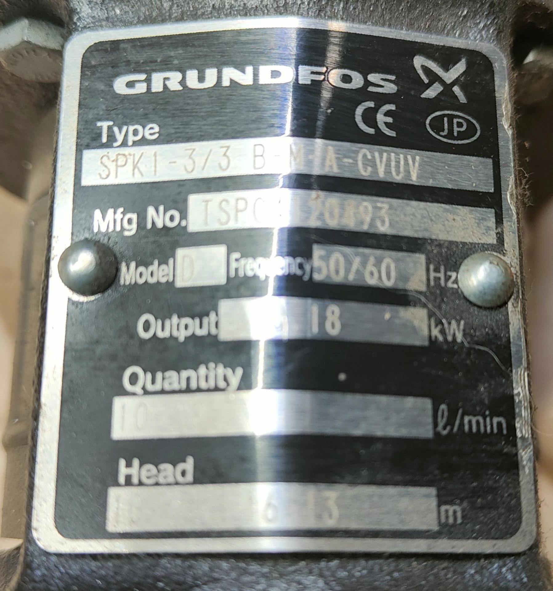 Grundfos SPK1-3/3 Electric Motor, serial no. TSP0540493, loading free of charge - yes (vendors - Image 2 of 2