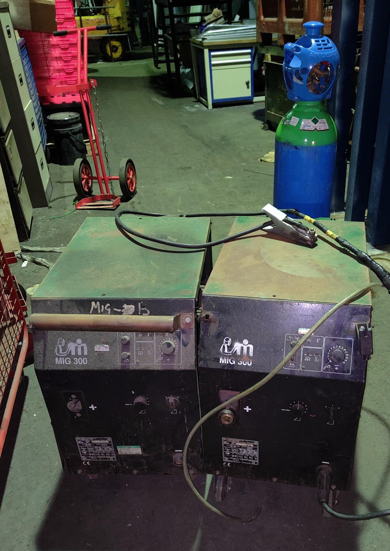 Two Migatronic Mig300 Mig Welders (gas bottle excluded), approx. 80cm x 70cm x 40cm, loading free of - Image 2 of 2