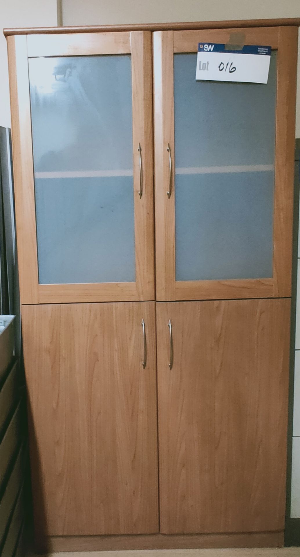 Wooden Cabinet, with glass doors and wooden doors, approx. 170cm x 85cm x 40cm, loading free of