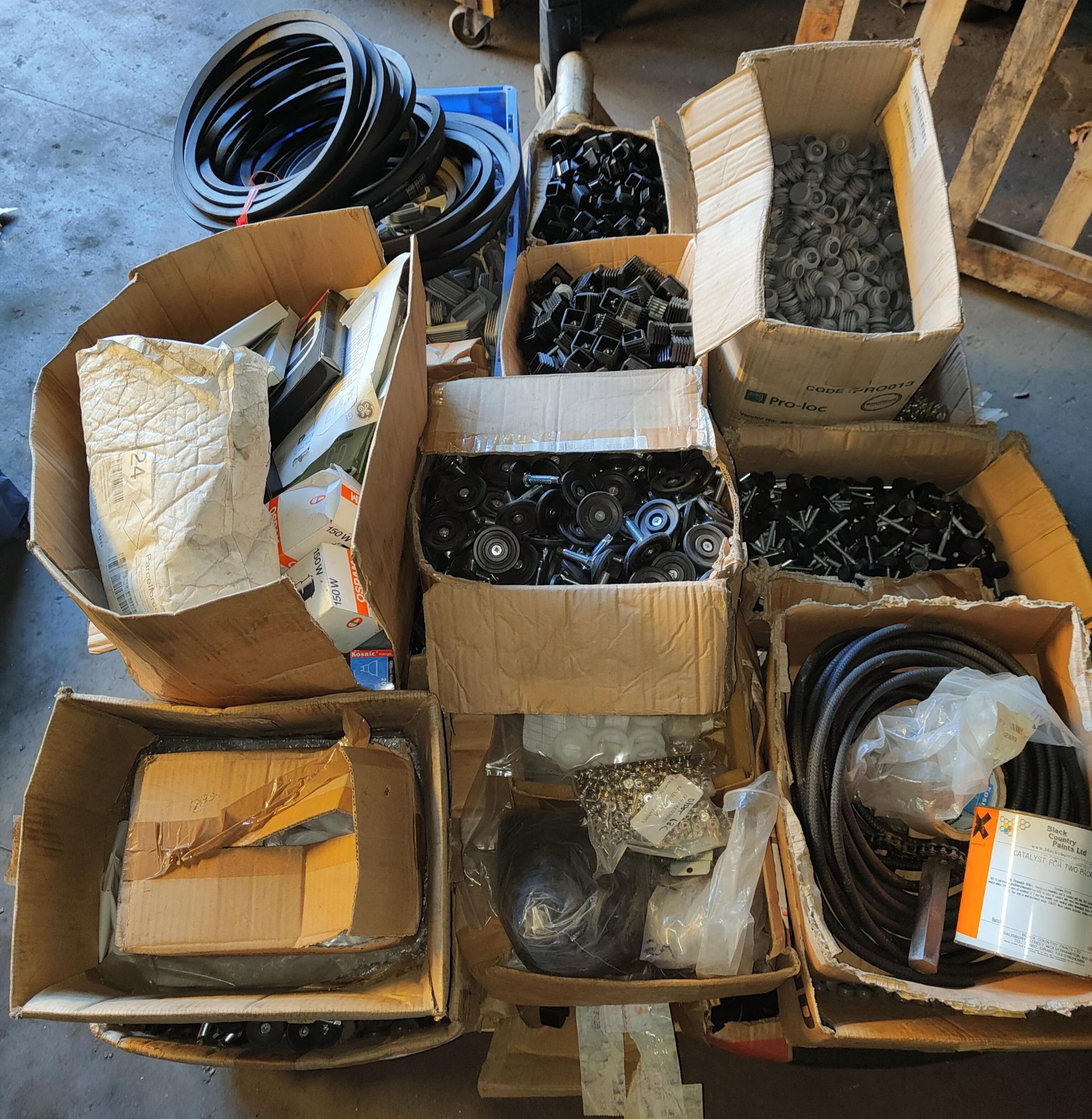 Pallet of Assorted Plastic Items, including white goods legs etc., loading free of charge - yes (