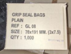 12 x 1000 Grip Seal Bags, 76mm x 191mm, serial no. GL08, approx. 76mm x 191mm, loading free of
