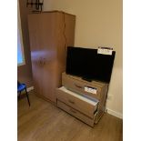 Remaining Bedroom Furniture, including oak laminated wardrobe, three assorted armchairs, shelving