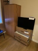 Remaining Bedroom Furniture, including oak laminated wardrobe, three assorted armchairs, shelving