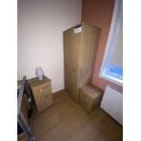 Remaining Bedroom Furniture, including oak laminated wardrobe, two pedestals and three drawer