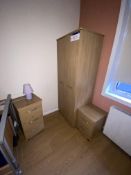 Remaining Bedroom Furniture, including oak laminated wardrobe, two pedestals and three drawer