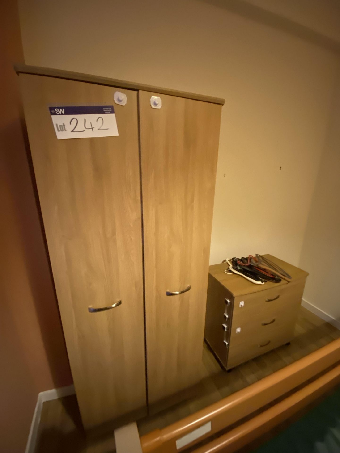 Remaining Bedroom Furniture, including oak laminated wardrobe, three drawer chest-of-drawers, two - Image 2 of 4