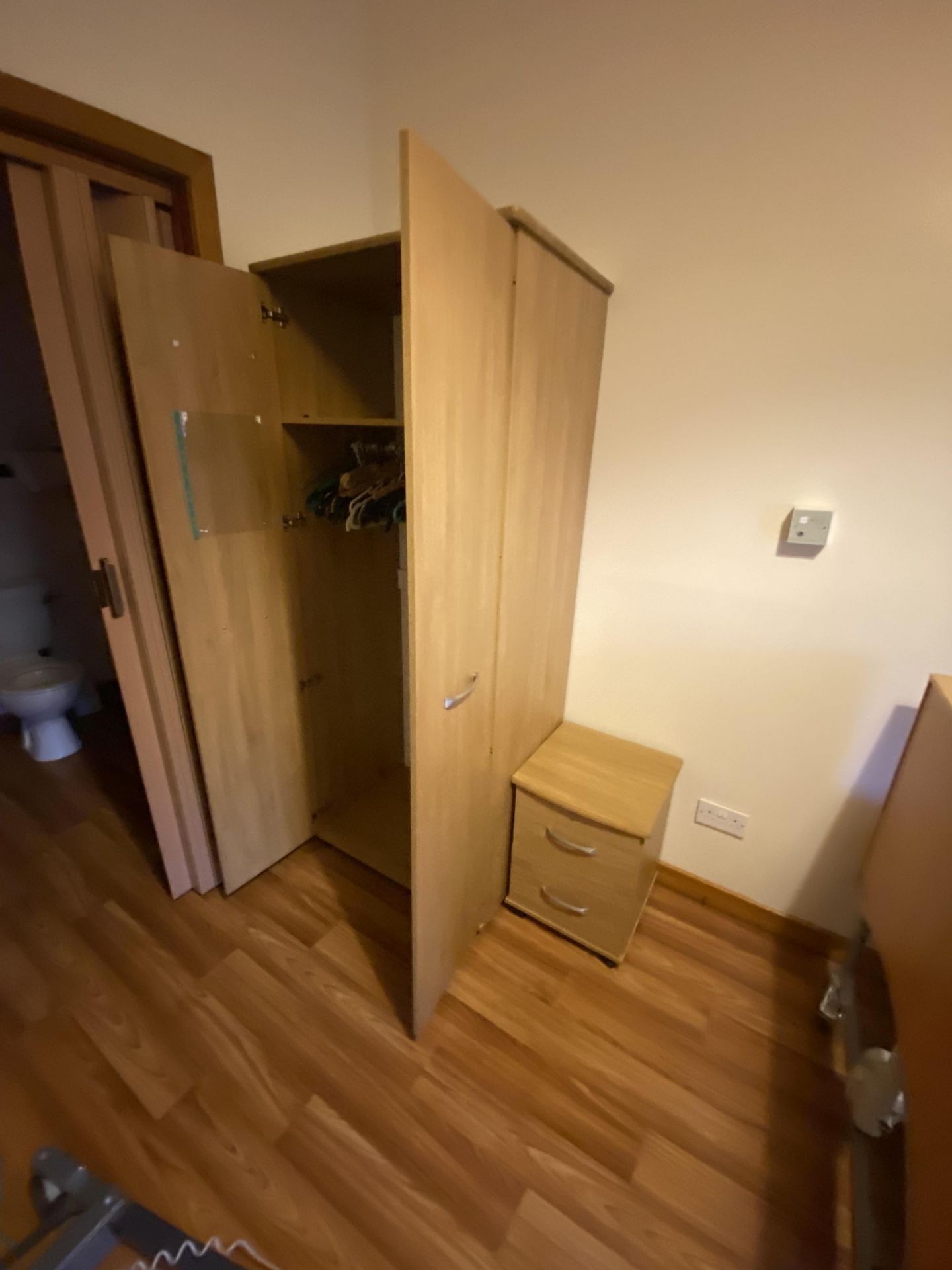 Remaining Bedroom Furniture, including oak laminated wardrobe, three drawer chest-of-drawers, - Image 2 of 2