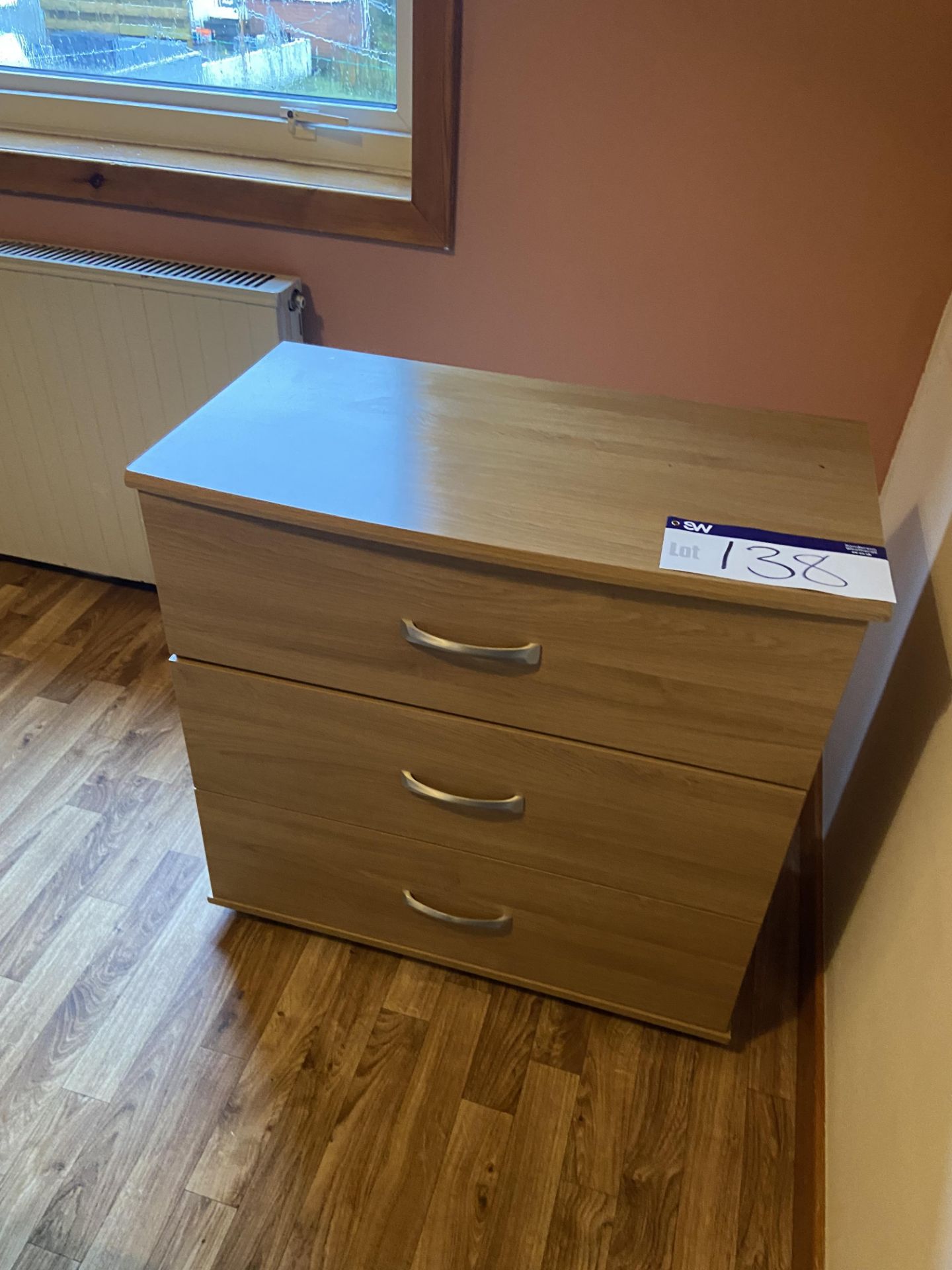 Remaining Bedroom Furniture, including oak laminated wardrobe, three drawer chest-of-drawers and two
