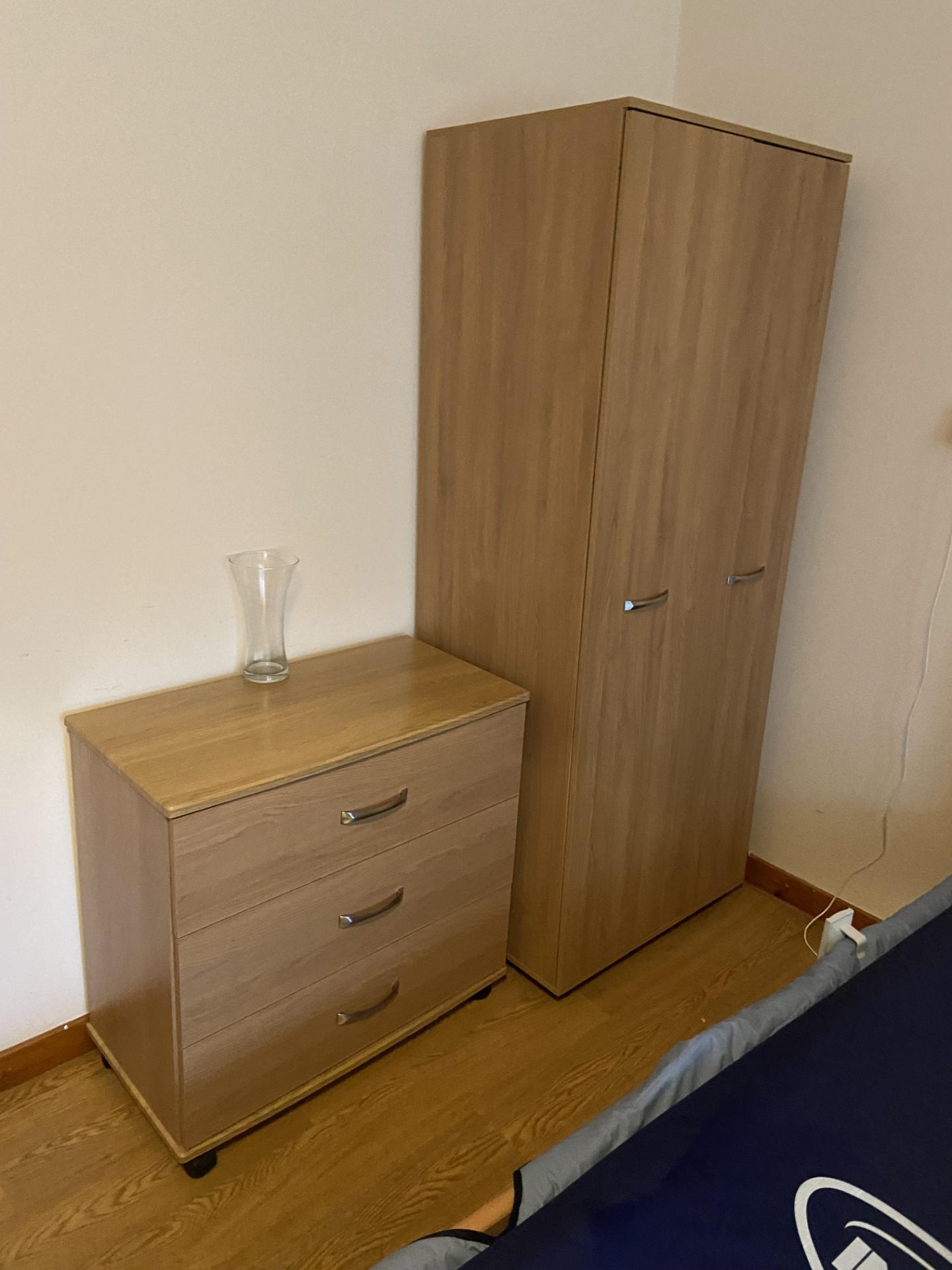 Remaining Bedroom Furniture, including oak laminated wardrobe, two x three drawer chest-of- - Image 3 of 3