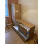 Remaining Bedroom Furniture, including oak laminated wardrobe, two x three drawer chest-of-