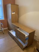 Remaining Bedroom Furniture, including oak laminated wardrobe, two x three drawer chest-of-