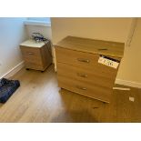 Remaining Bedroom Furniture, including oak laminated wardrobe, three drawer chest-of-drawers, two