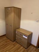 Remaining Bedroom Furniture, including oak laminated wardrobe, three drawer chest-of-drawers and