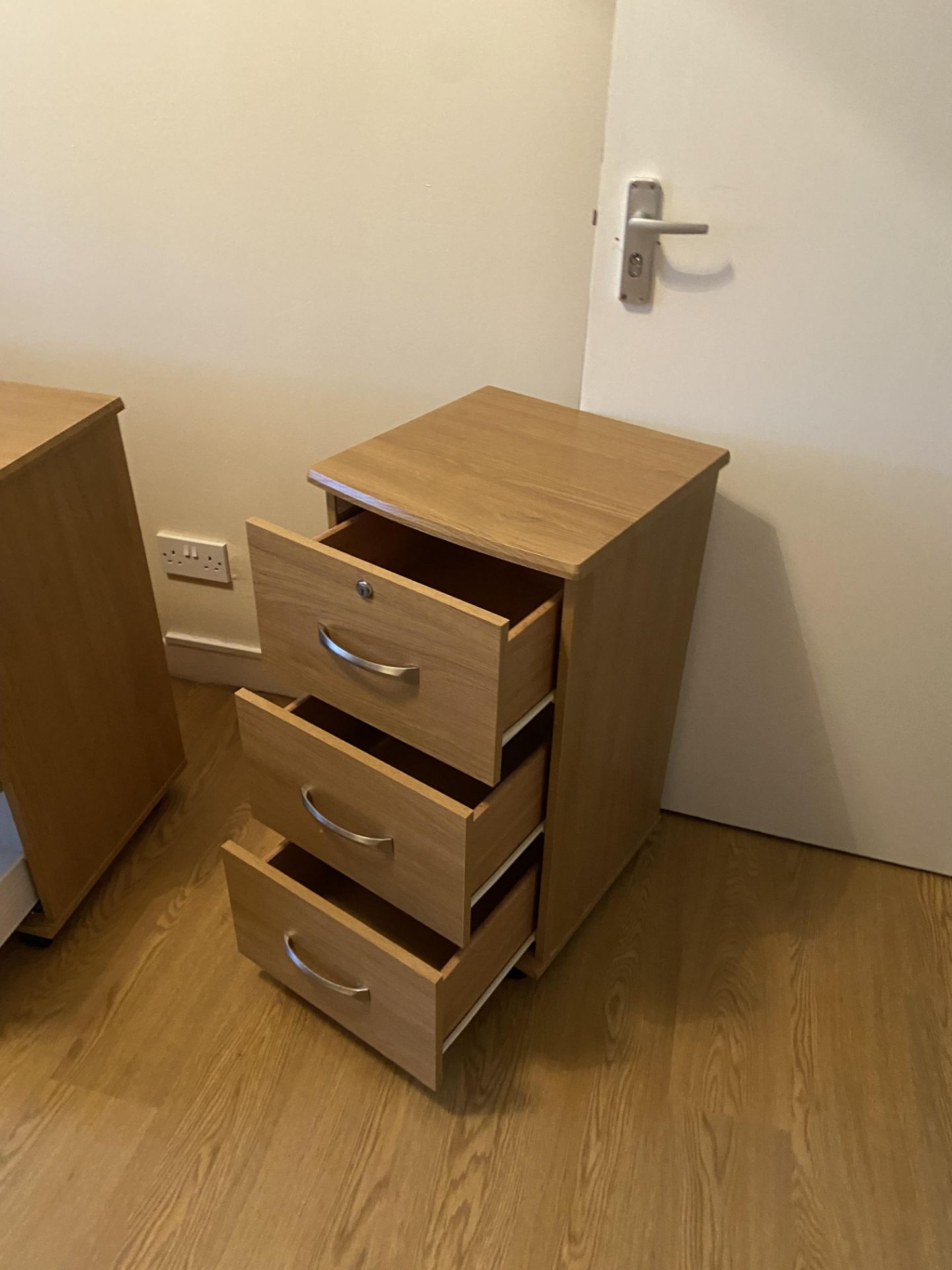 Remaining Bedroom Furniture, including oak laminated wardrobe, two x three drawer chest-of- - Image 2 of 2