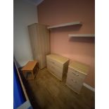 Remaining Bedroom Furniture, including oak laminated wardrobe, two x three drawer chest-of-