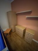 Remaining Bedroom Furniture, including oak laminated wardrobe, two x three drawer chest-of-