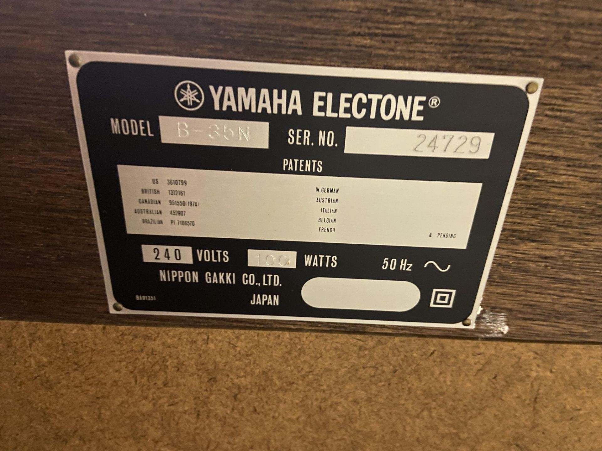 Yamaha B-35M Electrome, serial no. 24729, 240V Please read the following important notes:- *** - Image 3 of 3