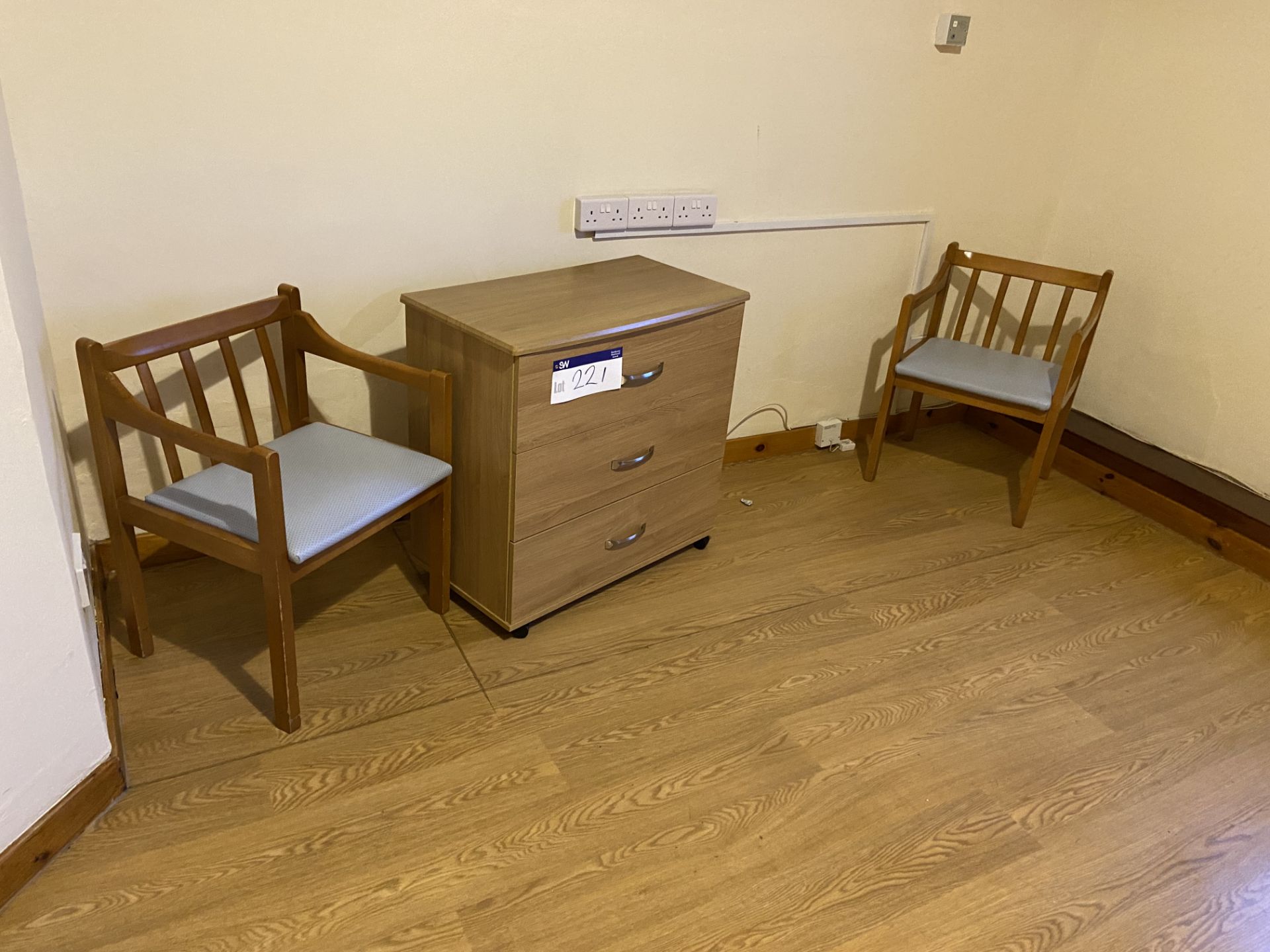 Remaining Bedroom Furniture, including oak laminated wardrobe, three drawer chest-of-drawers,